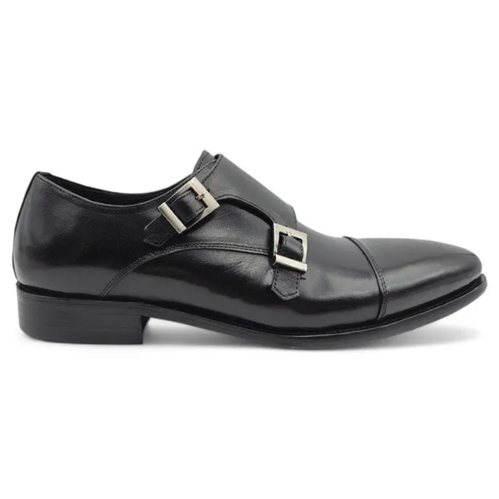 Men’s Size 13 Carucci Genuine Leather Cap Toe Double Monk Strap Shoe in Black